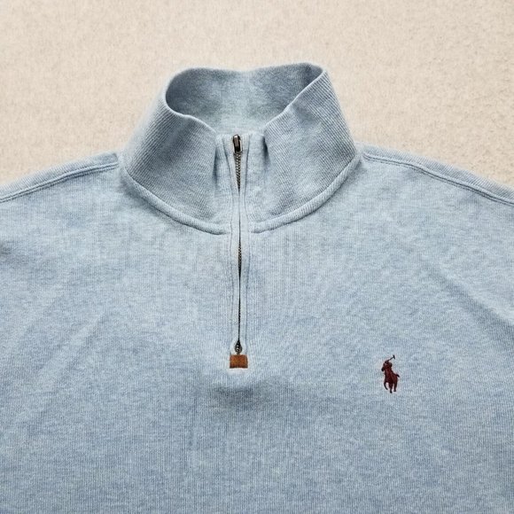 Polo Ralph Lauren Sweater Mens Large Blue Pullover Mock Neck Zip Cotton - Picture 5 of 14